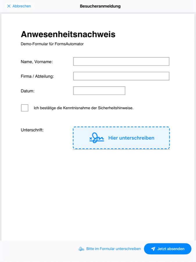 PDF-Formular ausfüllen mit Unterschriften-Fläche