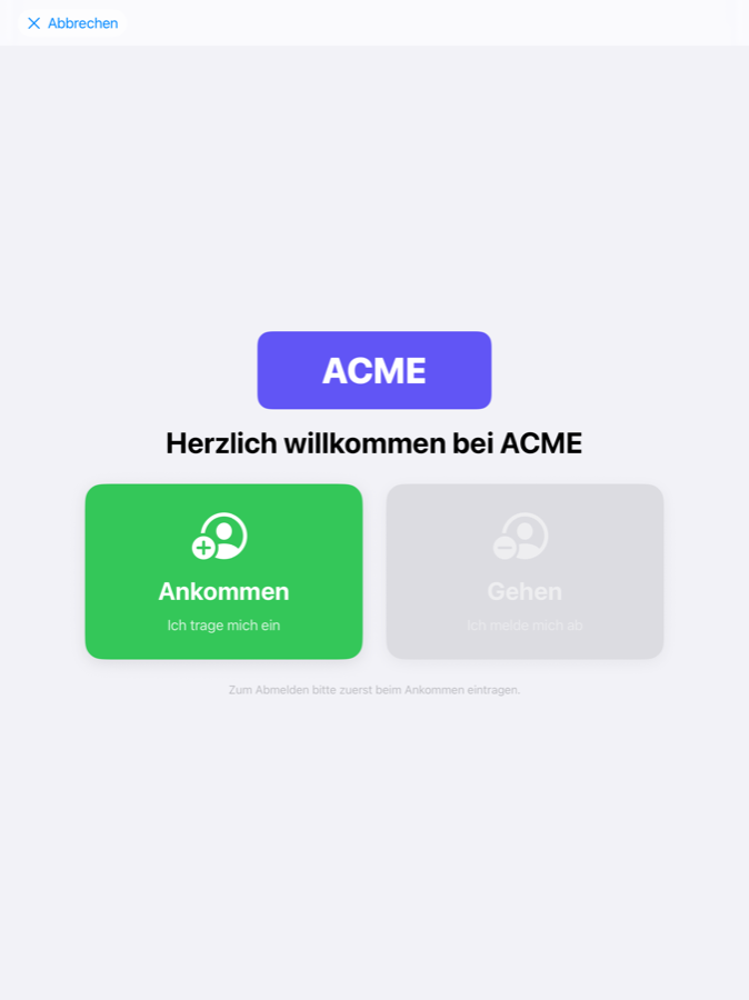 Anwesenheits-Kiosk mit Ankommen und Gehen