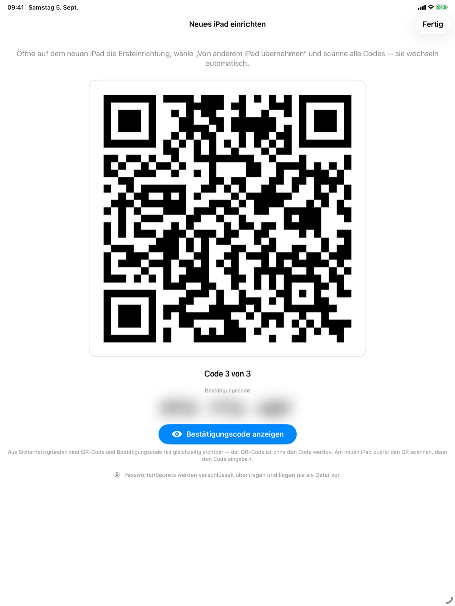Geräteübernahme per verschlüsseltem QR-Code